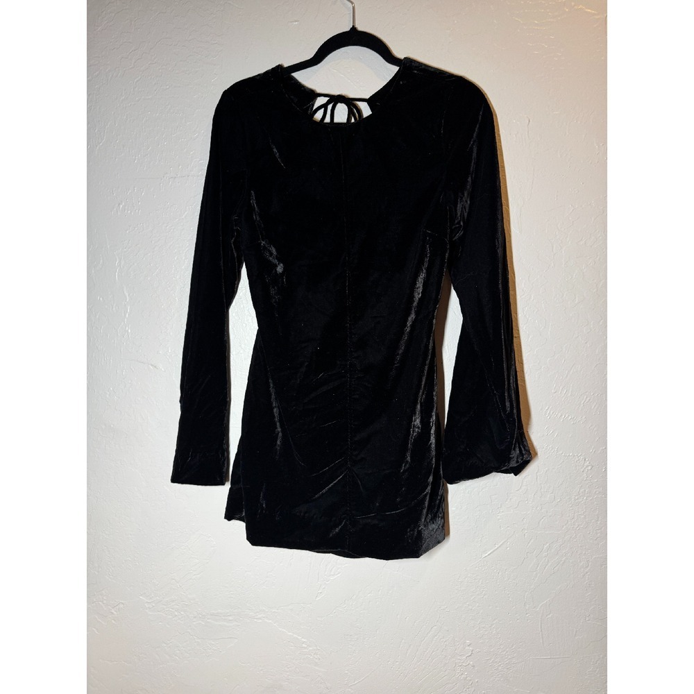 Free People Velvet Mini Dress Open Back Long Sleeve Black Size S NWT‎